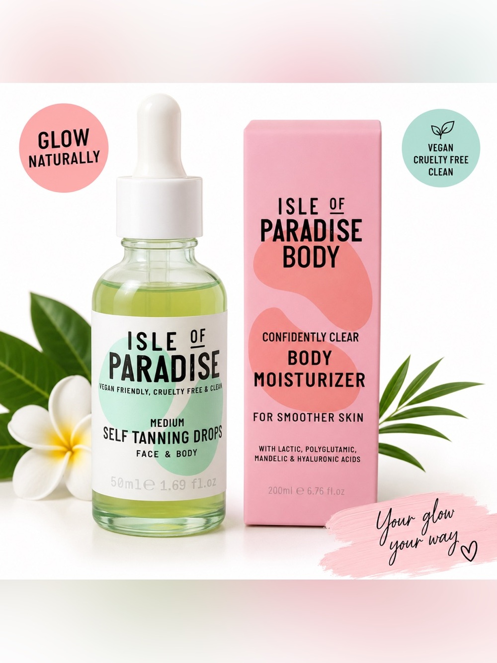 Isle of Paradise Self Tanning Drops Medium + Confidently Clear Body Moisturizer